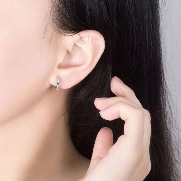 925 Sterling Silver Diamond Huggie Earrings Minimalist Small Hoop Earrings - Picture 3 of 5